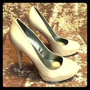 White Patent Leather GUESS Platform Pumps
